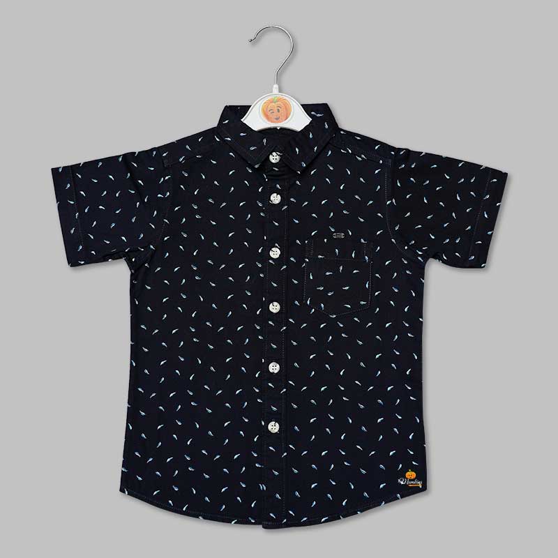 White Black Dotted Print Shirt for Boys Front View
