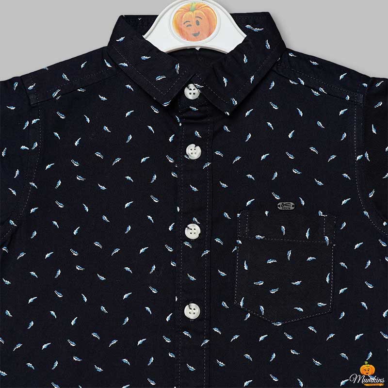 White Black Dotted Print Shirt for Boys Close Up View
