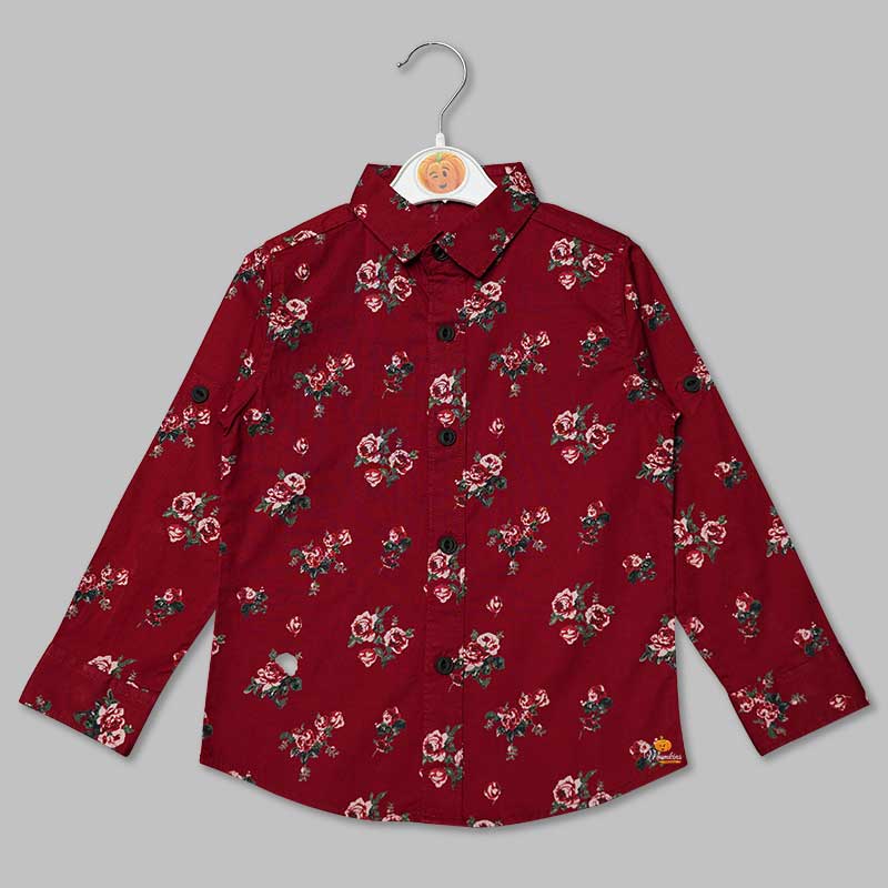 Maroon Flowery Print Shirts for Boys Front View