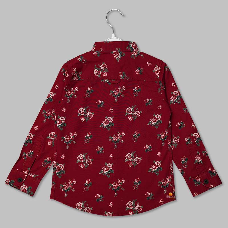 Maroon Flowery Print Shirts for Boys Back View