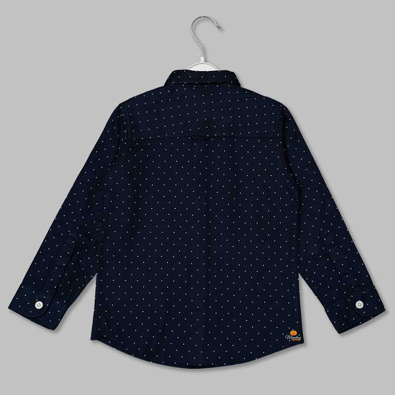 Navy Blue Printed Boys Shirt with Bow Tie Back