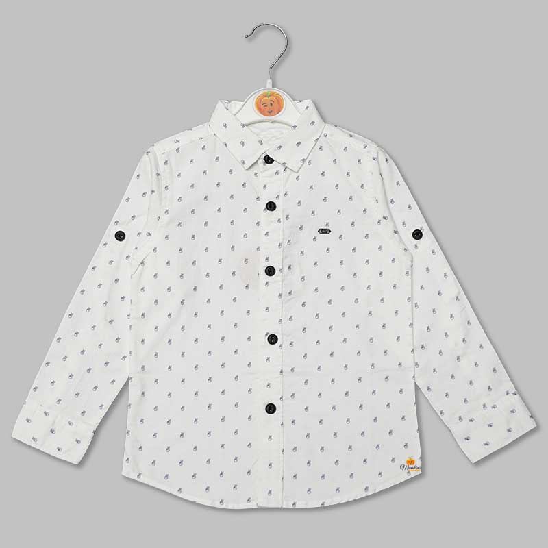 White Printed Full Sleeves Shirts for Boys Front View