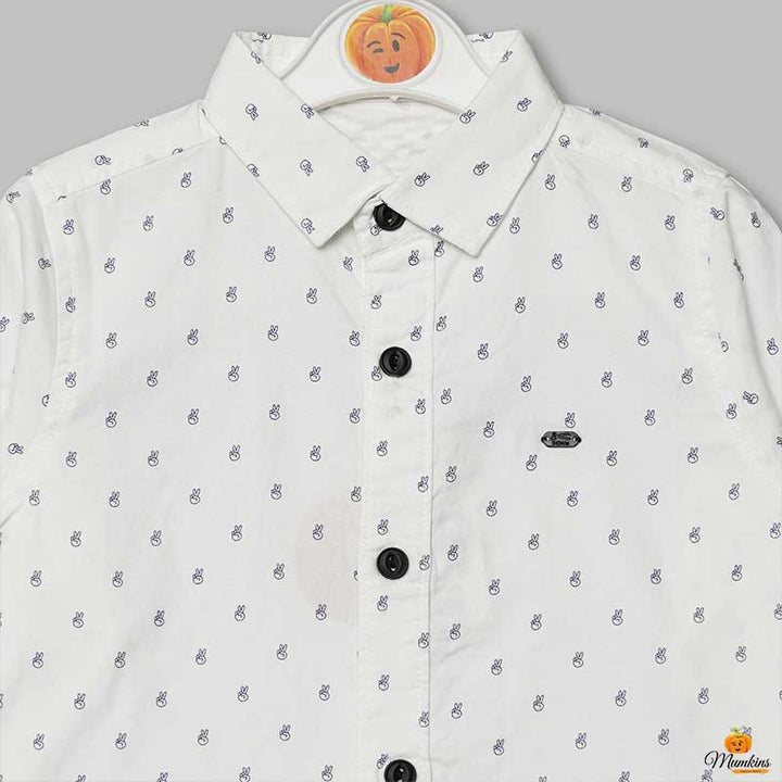 White Printed Full Sleeves Shirts for Boys Close Up View