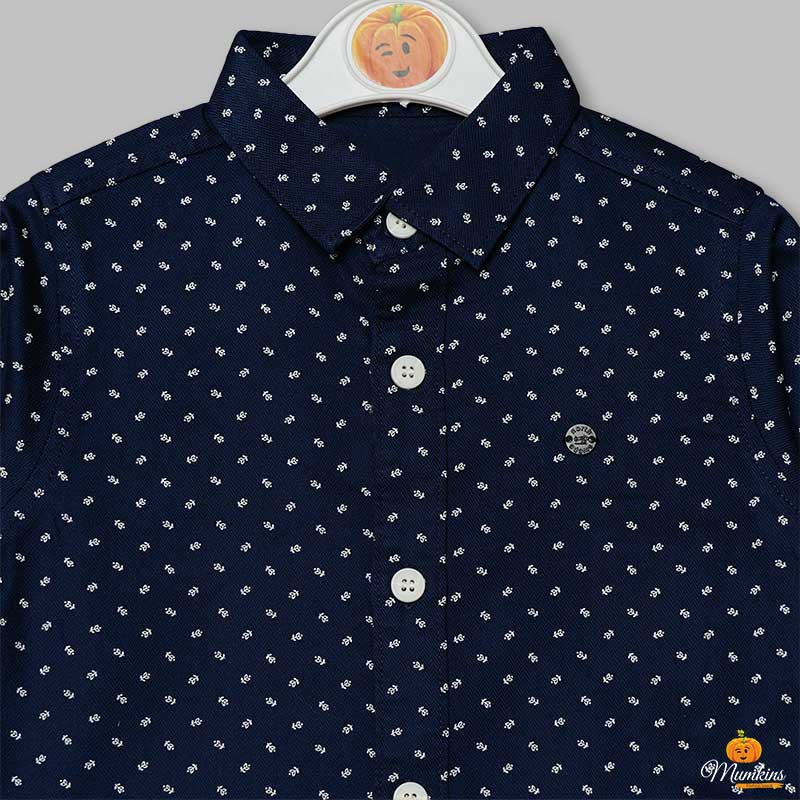 Navy Blue Full Sleeves Shirts for Boys Close Up View