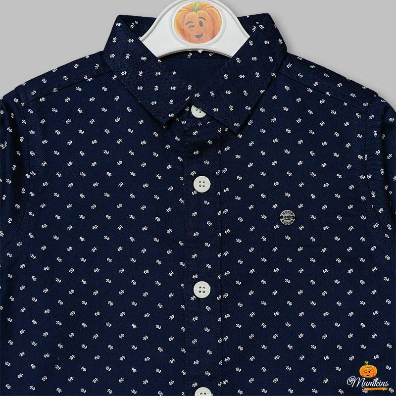 Navy Blue Full Sleeves Shirts for Boys Close Up View