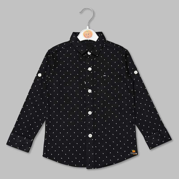 Black White Printed Full Sleeves Shirts for Boys Front View