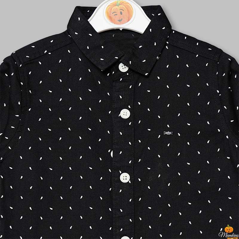 Black White Printed Full Sleeves Shirts for Boys Close Up View