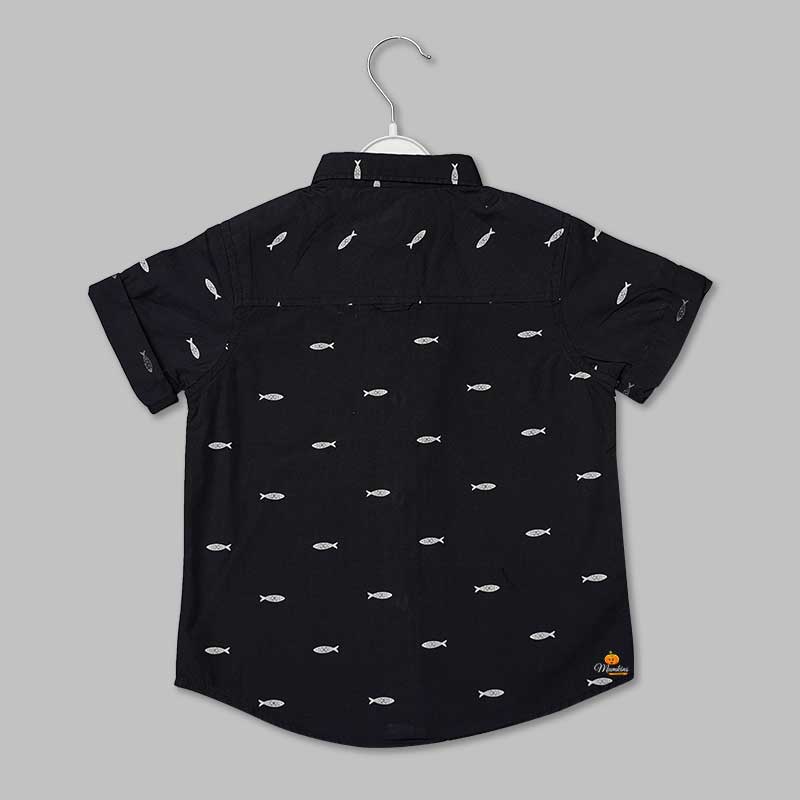 Black Printed Half Sleeves Shirt for Boys Back View
