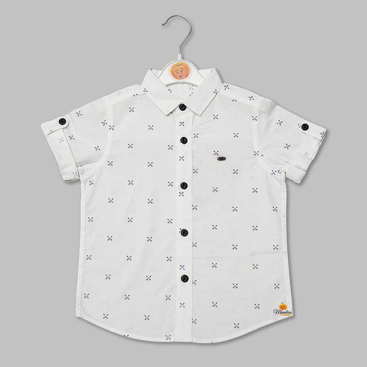 White Printed Half Sleeves Shirt for Boys Front View