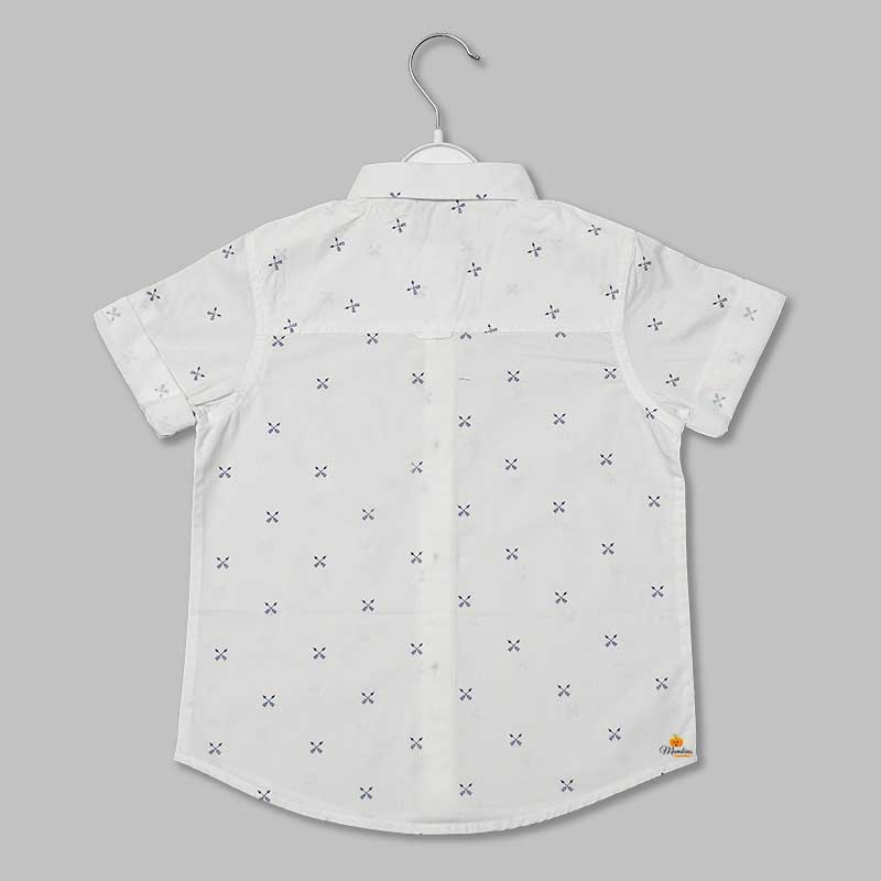 White Printed Half Sleeves Shirt for Boys Back View