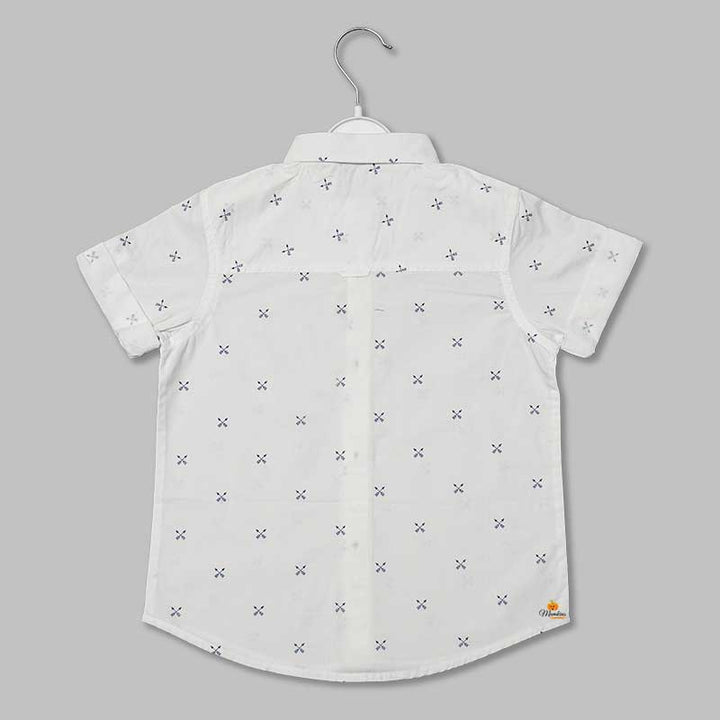 White Printed Half Sleeves Shirt for Boys Back View