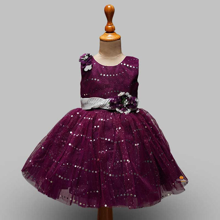 Wine Party Wear Frock for Girls Front View