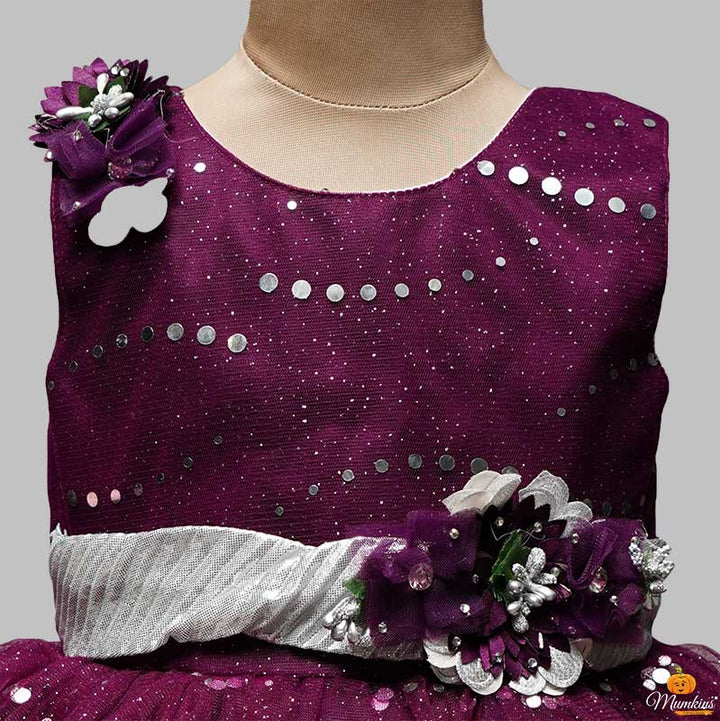 Wine Party Wear Frock for Girls Close Up View