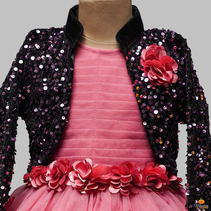 Onion Party Gown for Girls with Jacket Close Up View