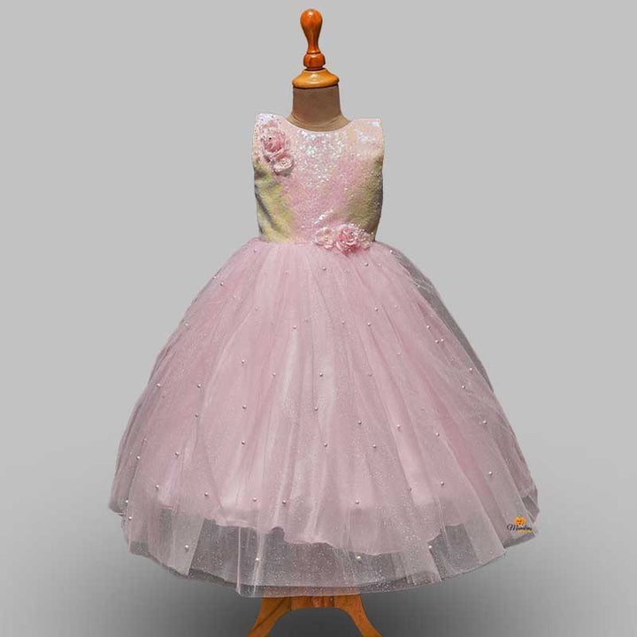 Pink Designer Gown for Kids Front View