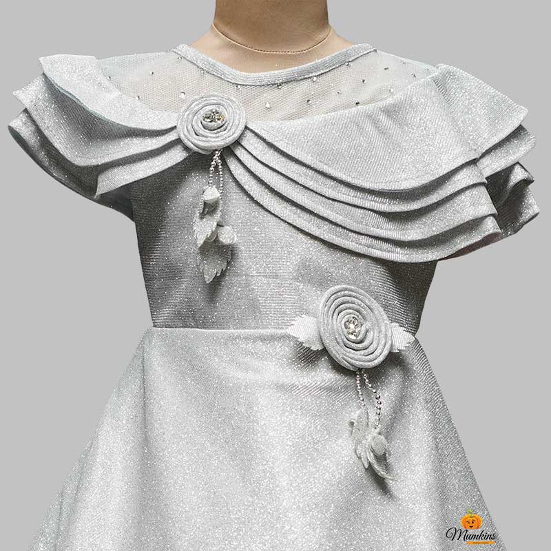 Gown For Girls And Kids With Draped Pattern GS18605Grey