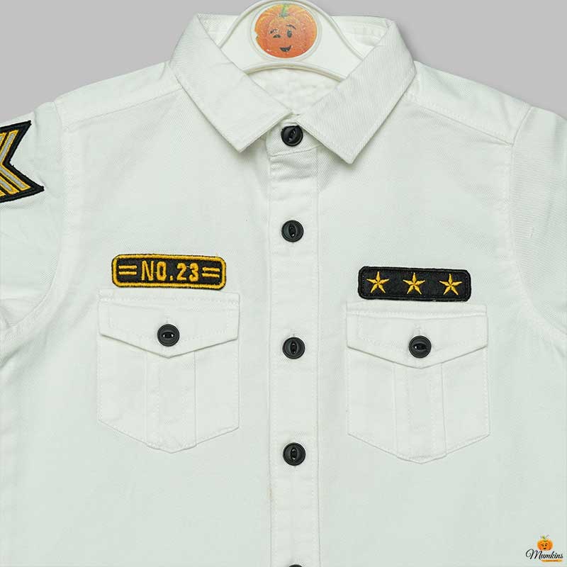 White Printed Shirts for Boys Close Up View