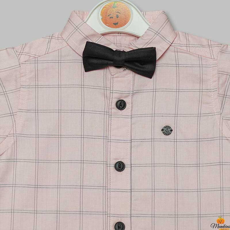 Solid Checks Shirts for Boys with Bow Close Up View