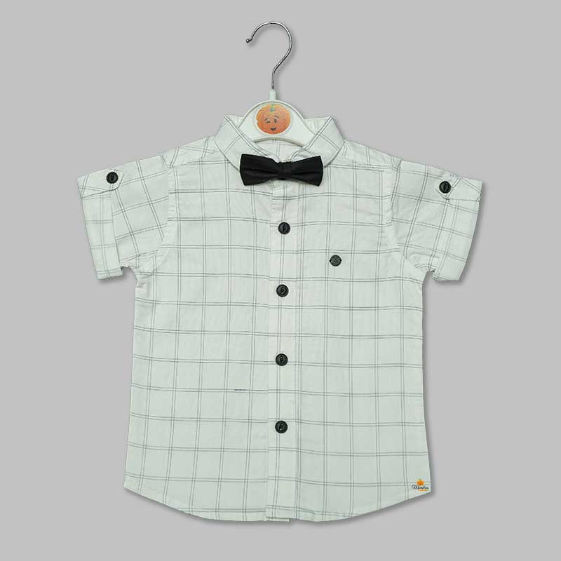 Solid Checks Shirts for Boys with Bow Variant Front View