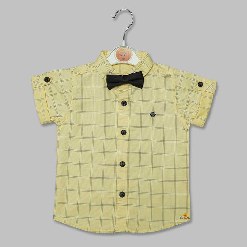 Solid Yellow Checks Shirts for Boys with Bow Variant Front View