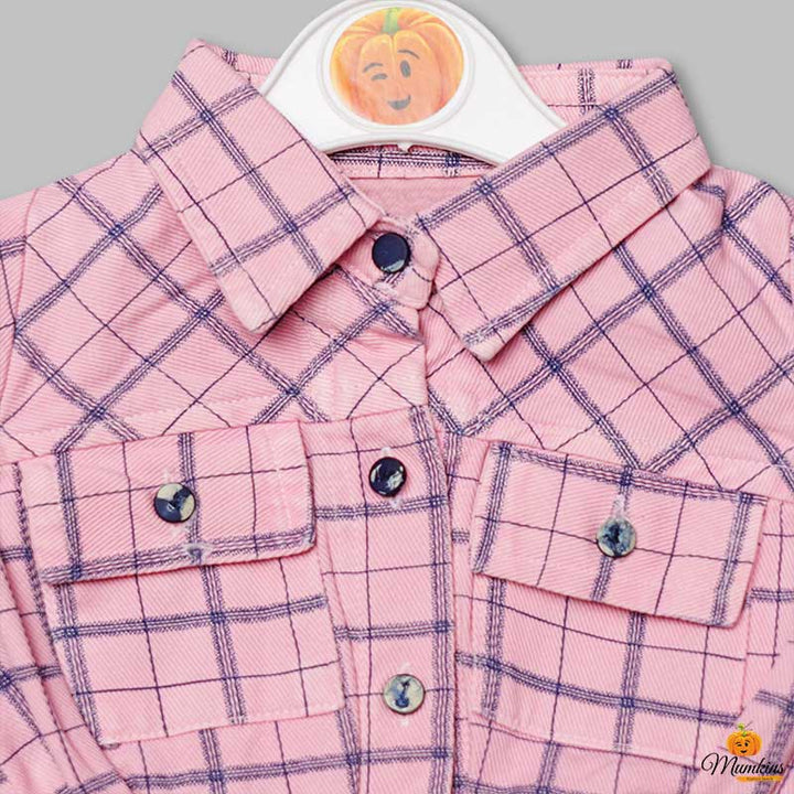 Top for Girls and Kids with Checks Pattern Close Up View