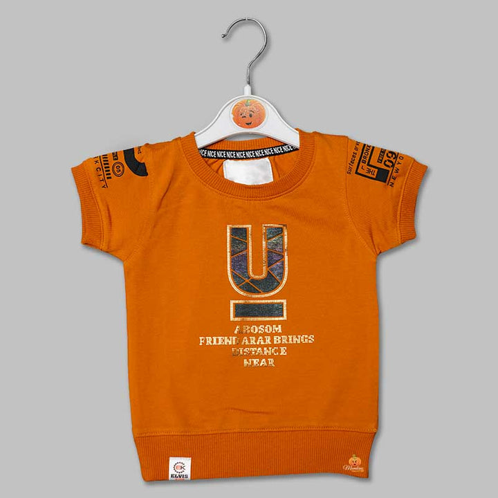 Solid Mustard Graphic Print T-Shirts for Boys Variant Front View