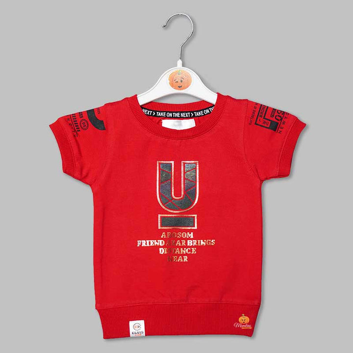 Solid Red Graphic Print T-Shirts for Boys Variant Front View