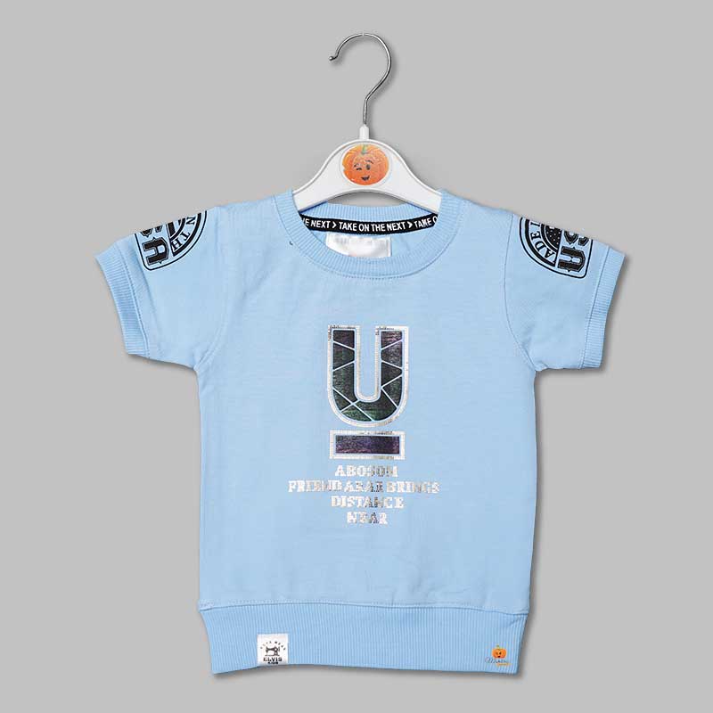 Solid Blue Graphic Print T-Shirts for Boys Variant Front View