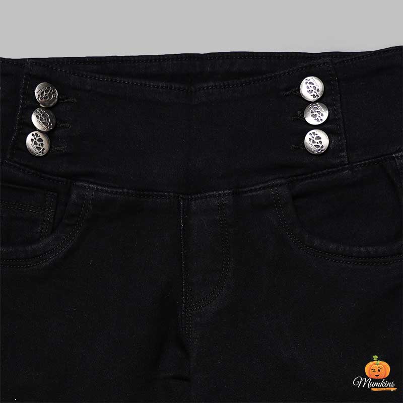 High Waist Capri for Girls with Solid Design Close Up View