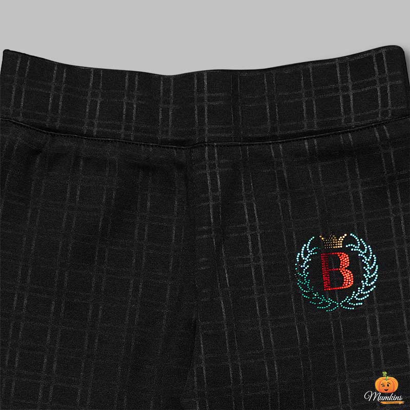 Jeggings for Girls with Checks Pattern Close Up View