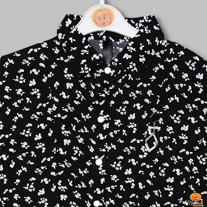 Top for Girls and Kids with Leaf Print Close Up View