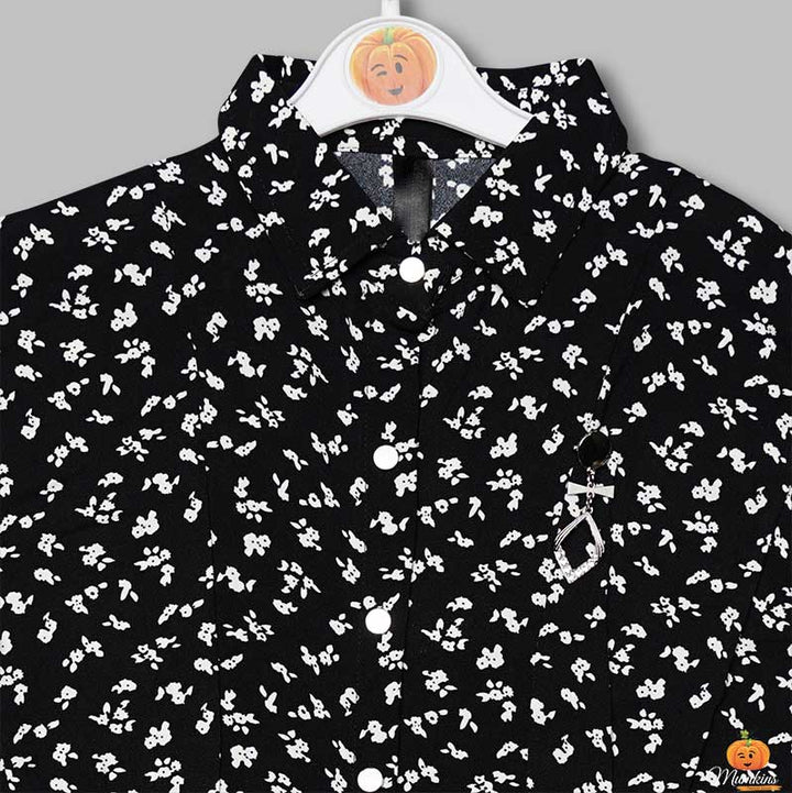 Top for Girls and Kids with Leaf Print Close Up View