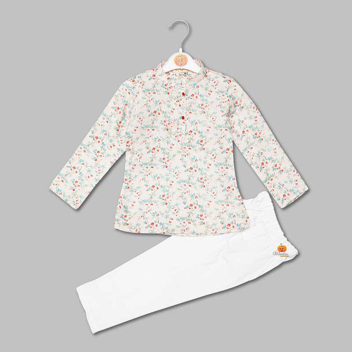 Fawn Printed Boys Kurta Pajama Front View
