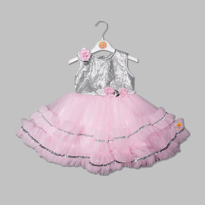 Net Frill Layered Pattern Girls Frock Front View