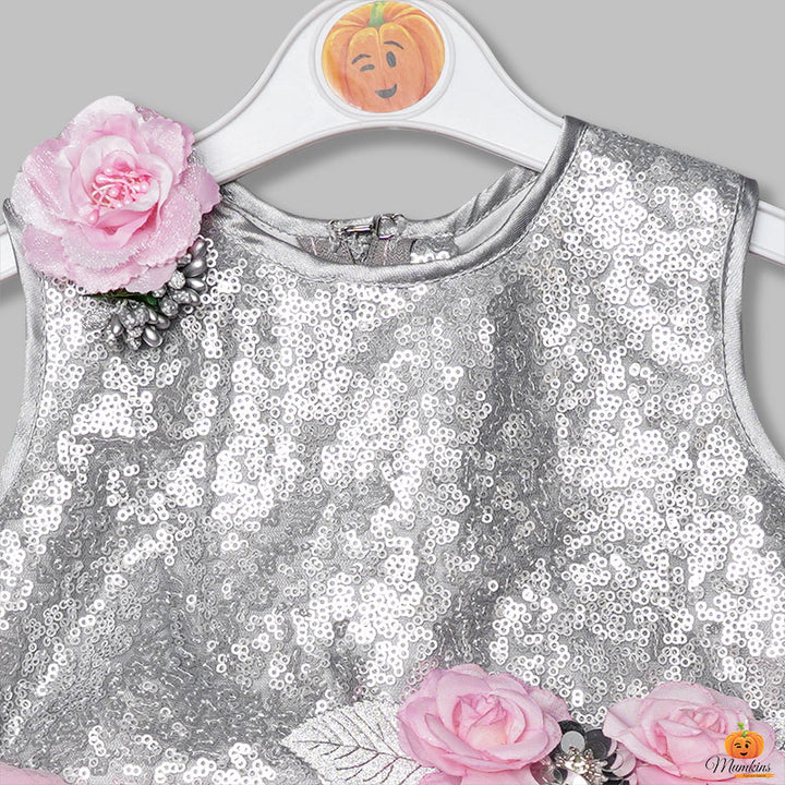 Net Frill Layered Pattern Girls Frock Close Up View