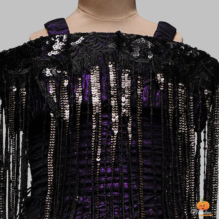 Purple Party Wear Gown for Kids Close Up View