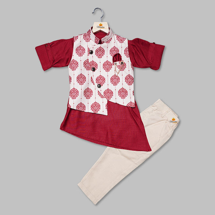 Solid Rad Boys Kurta Pajama with Jacket Variant Front View