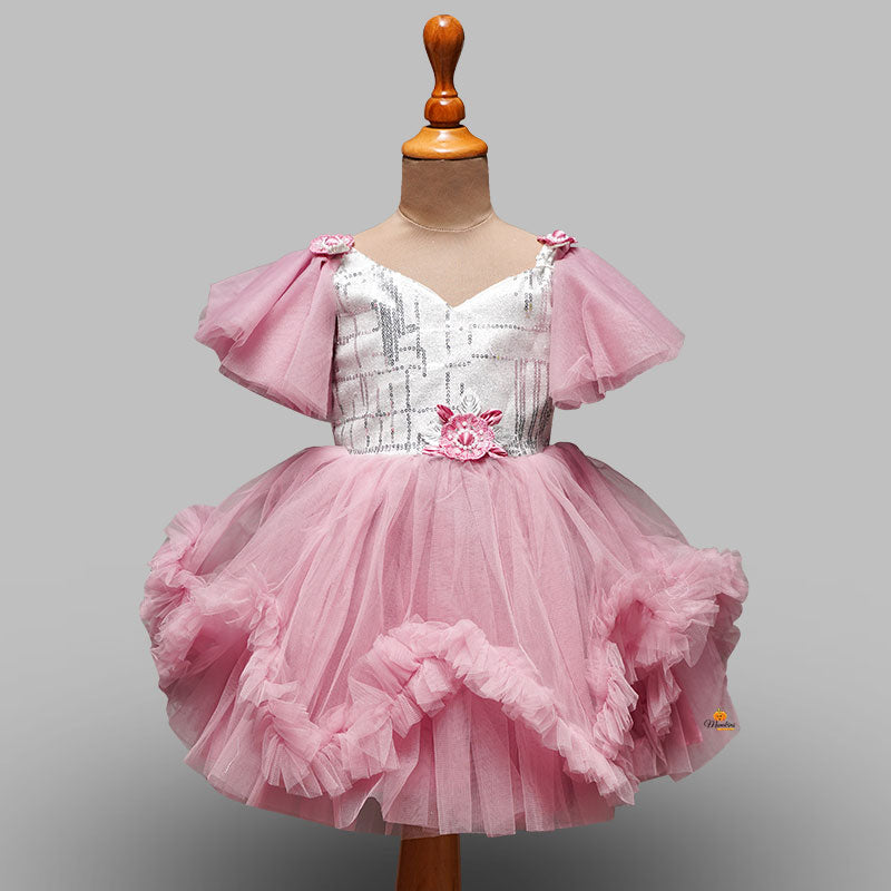 Frock For Girls With Net Frill Pattern Front View