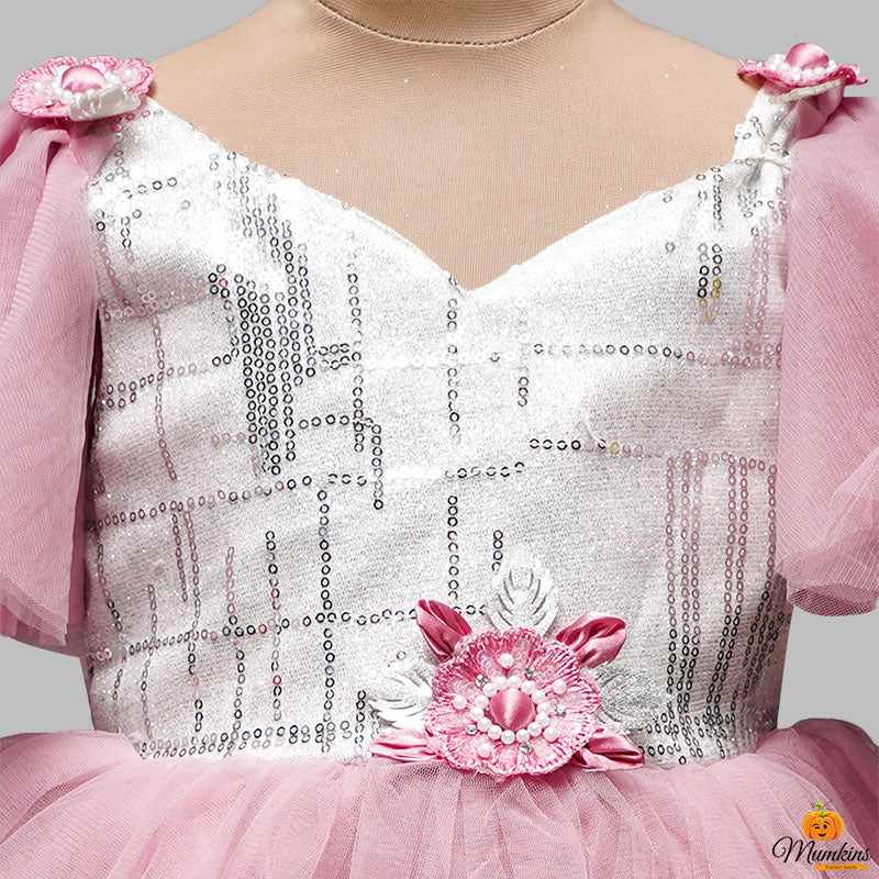 Frock For Girls With Net Frill Pattern Close Up View