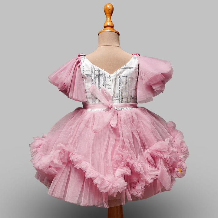 Frock For Girls With Net Frill Pattern Back View