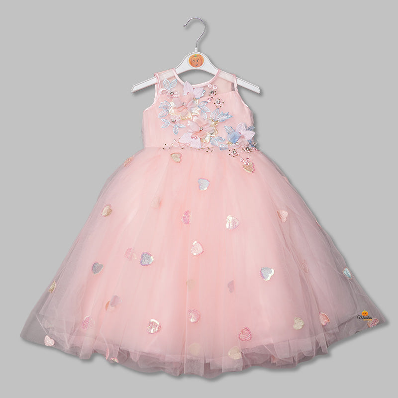 Floral Peach Gown for Girls Front View