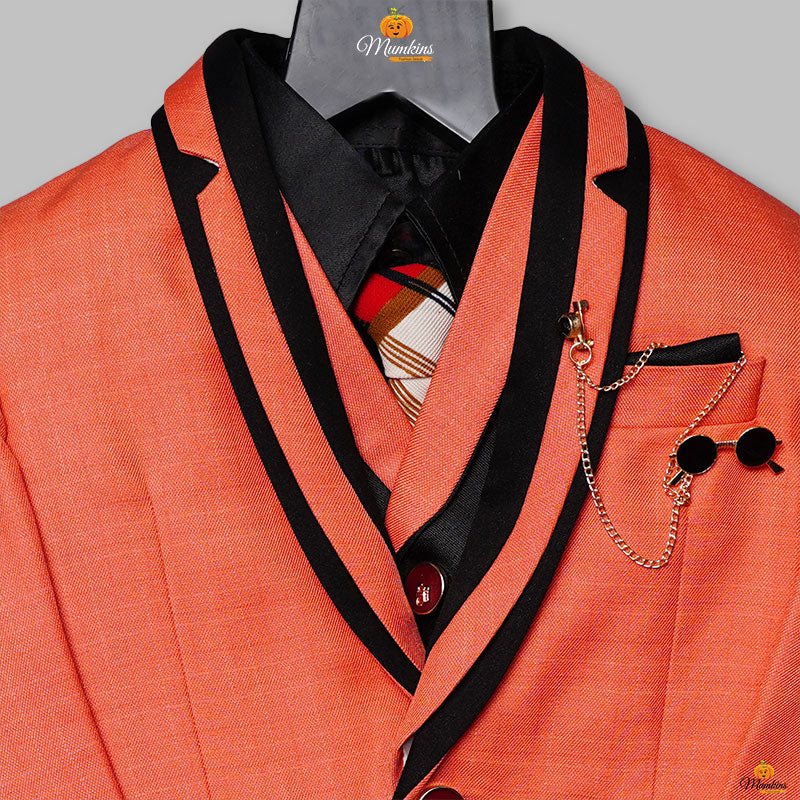Peach Party Wear Baby Boys Suit Close Up View
