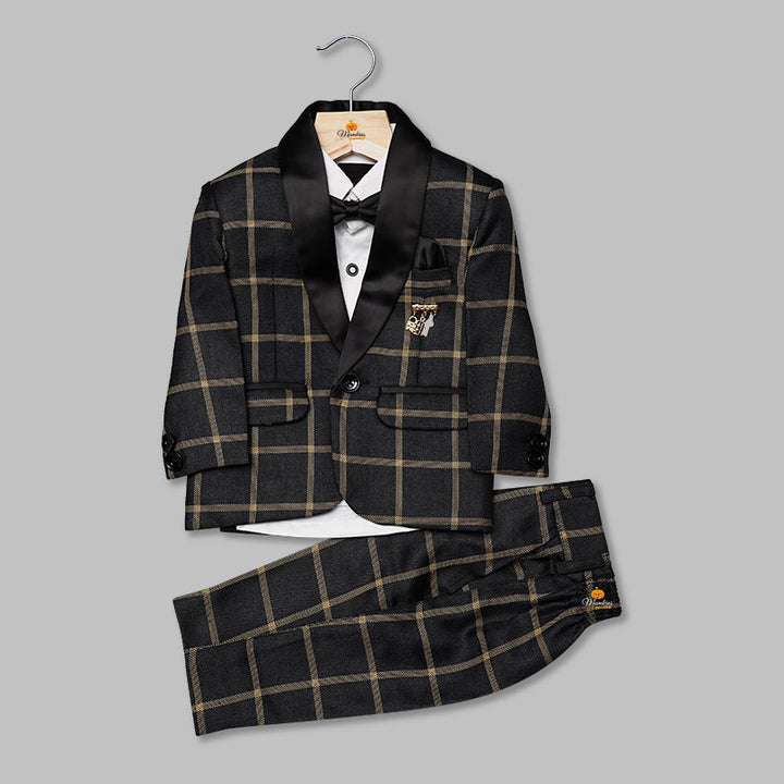 Black & Navy Blue Checks Tuxedo for Boys Front View