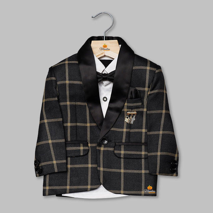 Black & Navy Blue Checks Tuxedo for Boys Top View