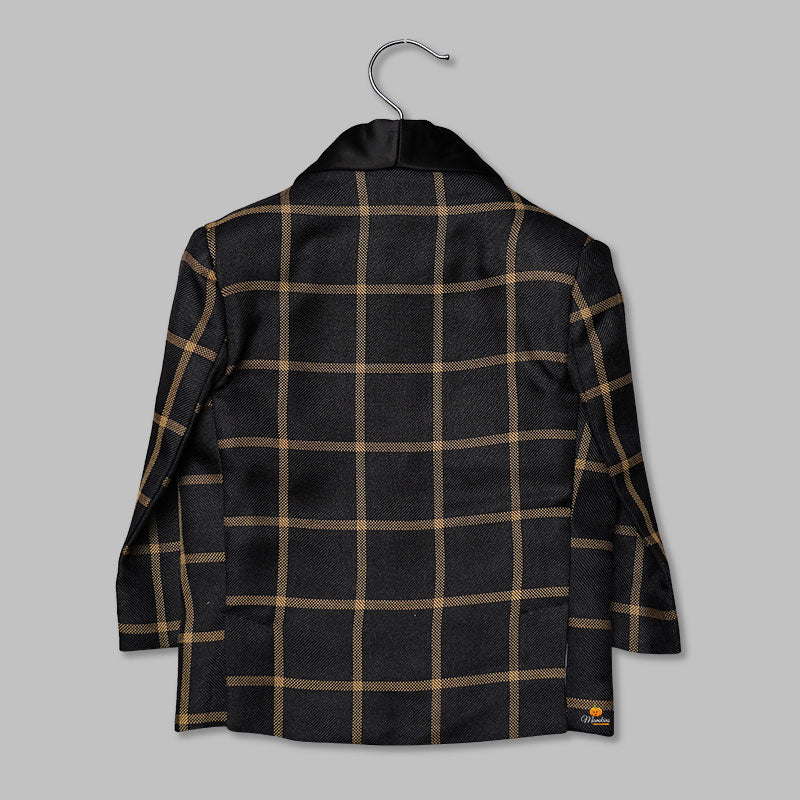Black & Navy Blue Checks Tuxedo for Boys Back View