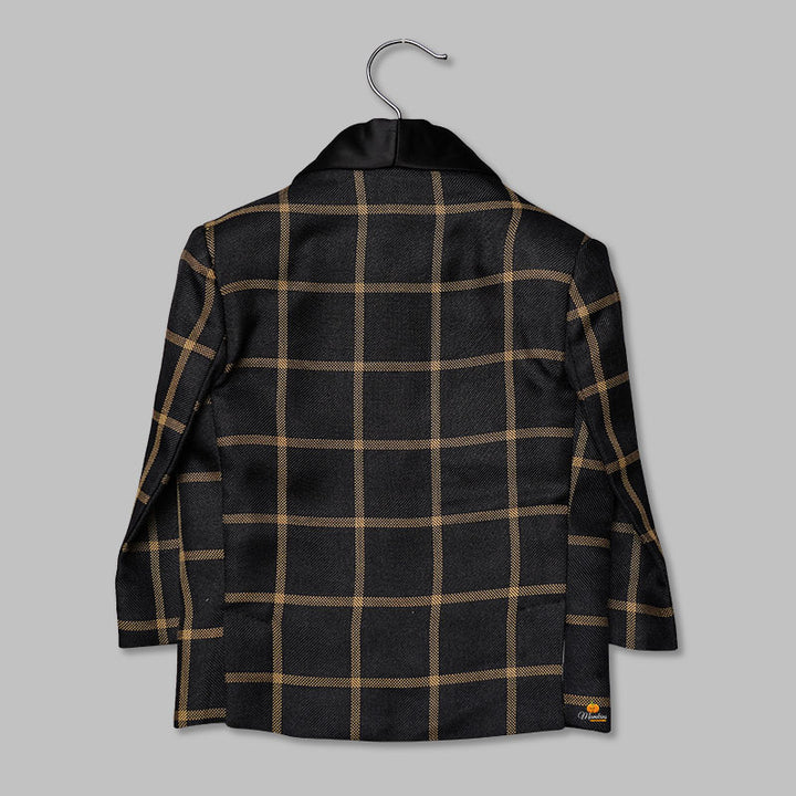 Black & Navy Blue Checks Tuxedo for Boys Back View