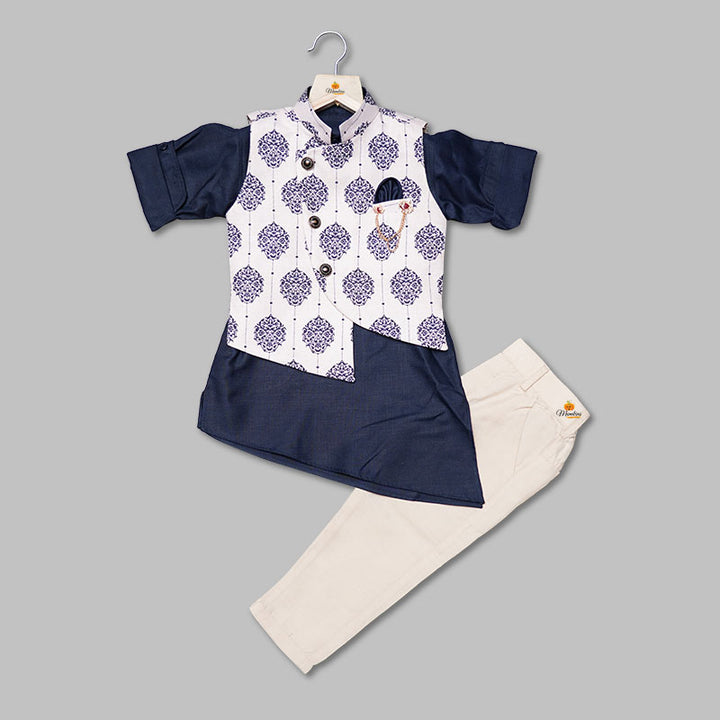 Solid Boys Kurta Pajama with Jacket Front View