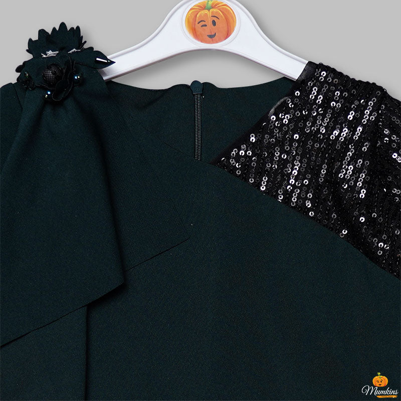 Solid Full Sleeves Girls Midi With Elegant Sequin Close Up View