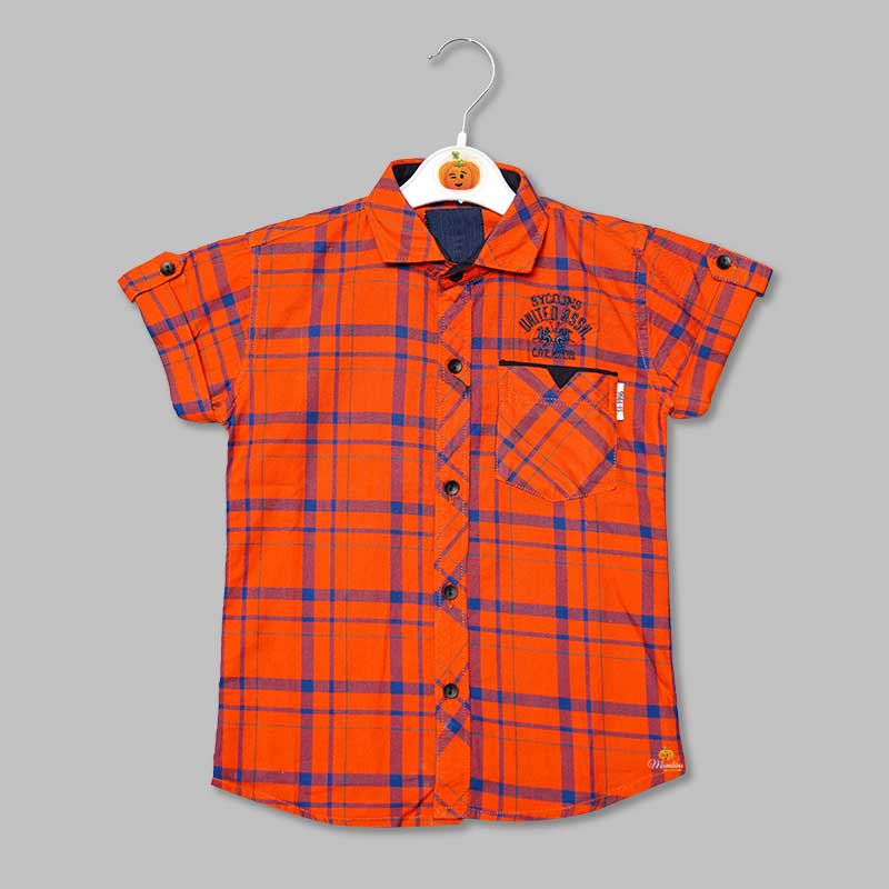 Mustard Orange Checked Shirt for Boys Variant Front View 