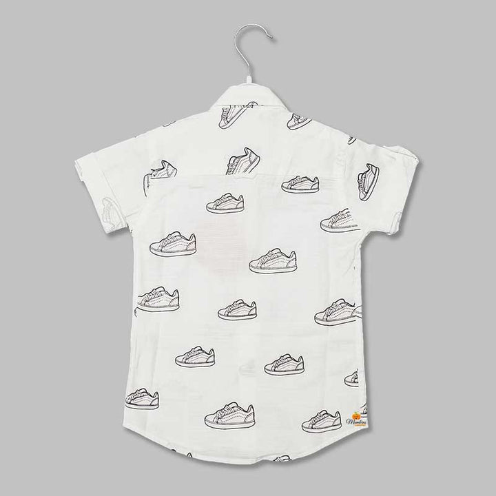 White with Shoe Print Shirt for Boys Back View